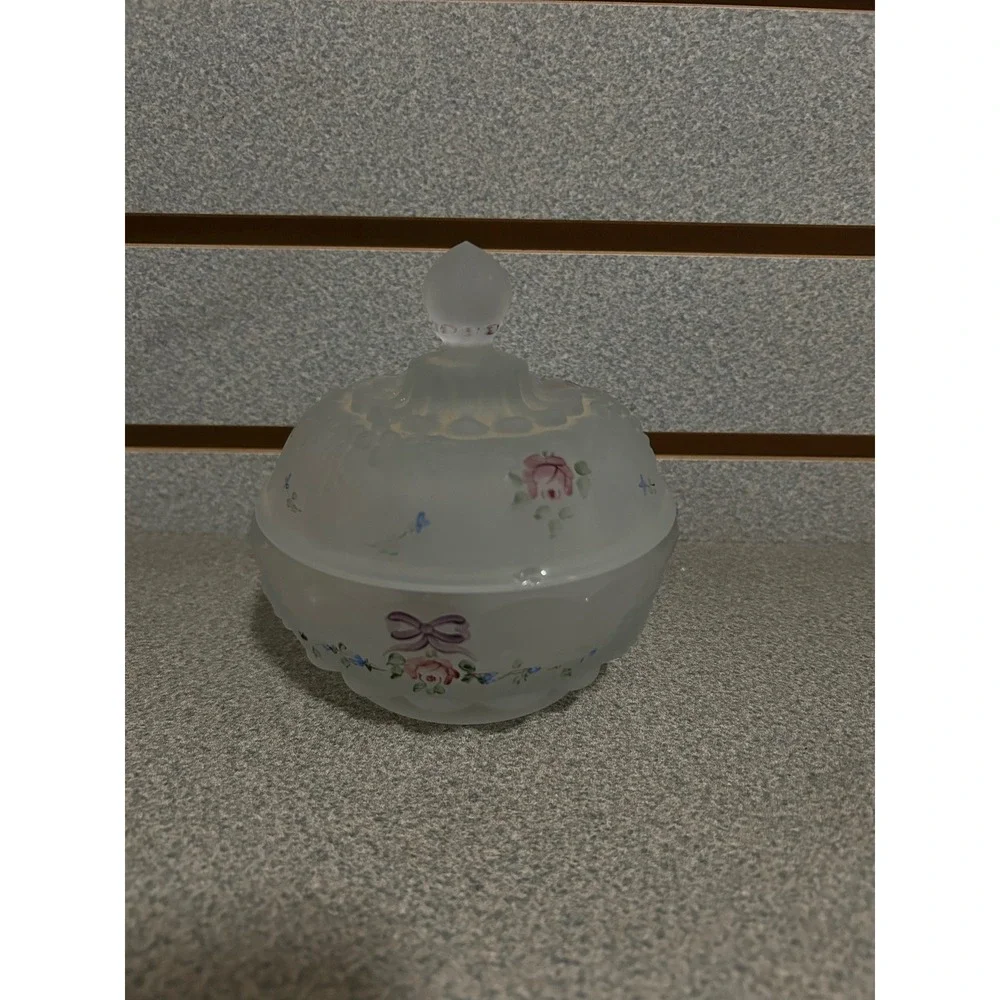VTG Westmoreland Glass PG-34 Crystal Mint Puff Box/Covered Jelly Rose‎ and Forge